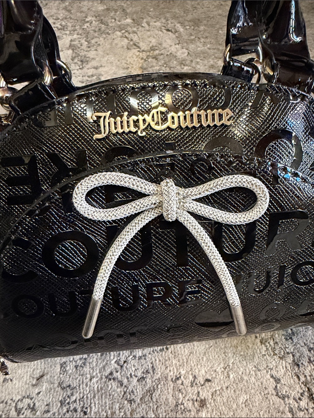 Juicy Couture Black Patent Satchel with Silver Bow Accent - Picture 3 of 6
